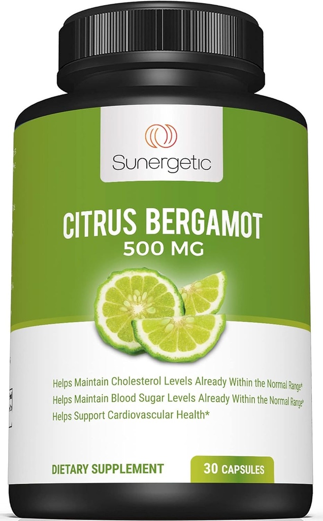 Sunergetic Bergamot Capsules- Formuleret med Organic Bergamot Extract- Klinisk Studerede Bergamonte ® til støtte sunde Cholesterol Niveauer inden for normal Range- 30 Citrus Bergamot kapsler