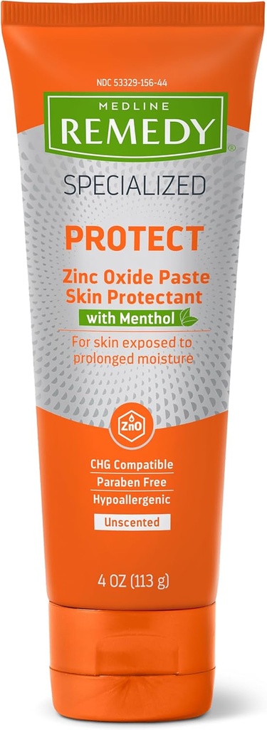 Medline Remedy Specialiseret Zink Oxide Paste med Menthol (4 oz Tube), Undufted, Calamin, Inkontinens Care, ble Udslæt, Wetness Protection, Hypoallergen, Paraben Free, Voksne, Lindrende