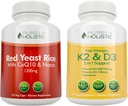 Helt Holistisk Rød Gær Rice 1200mg med CoQ10 & Niacin + D3- vitamin 5000 IE (125mcg) & K2 MK7 90mcg Bundle - 270 Vegetariske kapsler - Made in USA