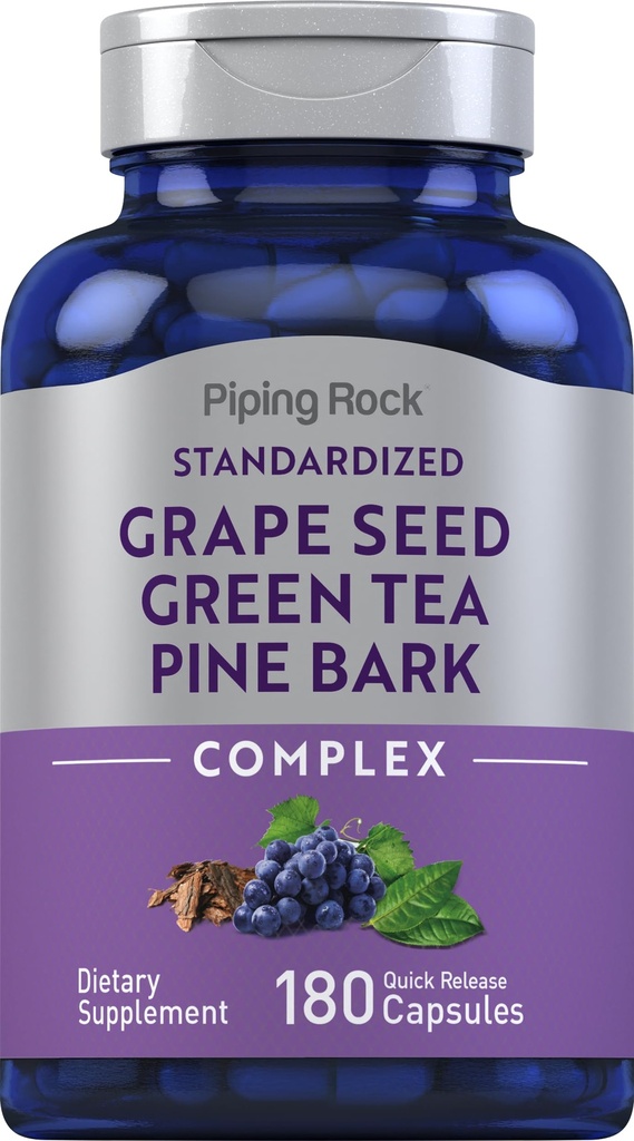 Piping Rock Grape Seed, Green Tea & Pine Bark Complex 124; 180 Capsules Measures 124; Standardized Extract