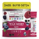 Hydration Powder, Wild Berry Pack of 24 Electrolyte Powder Packets, Naturally Flavored Hydrating Packets for Water, Fast Acting Hydrate Electrolytes with Vitamins B & C, Energy & Recovery