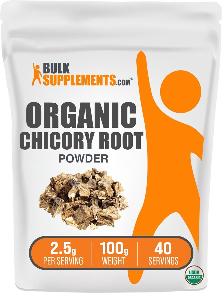 BulkSupplements.com Organic Chicory Root Powder - Chicory Root Supplement, Chicory Root Coffee Alternative - Fiber Supplement, Gluten Free, 2,5 g per Serving, 100g (3,5 oz) (Pack of 1)