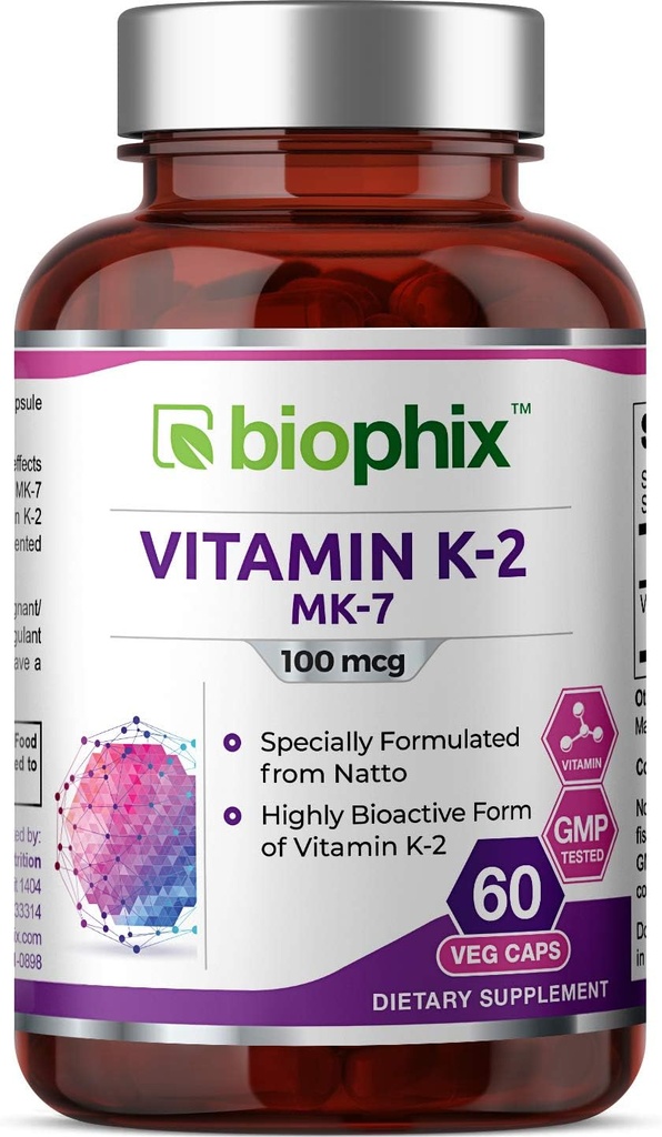 biophix vitamin K2 MK- 7- 100 mcg 60 Veg kapsler - Understøtter stærke knogler immunforsvar