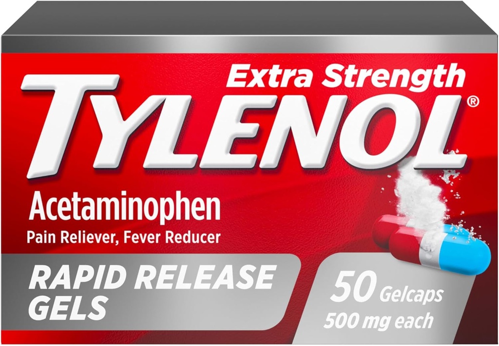 Tylenol Ekstra Styrke Acetaminophen Rapid Release Gels, Extra Strength Pain Reliever & Fever Reducer, Gelcaps med Laser- Boret Holes, 500 mg Acetaminophen, 50 ng