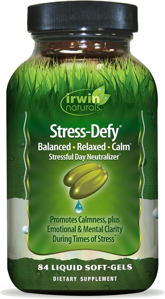 Irwin Naturals Stress- Defy - 84 Liquid Softgels - fremmer Calmness & Afslapning - med Rhodiola & L- Theanine