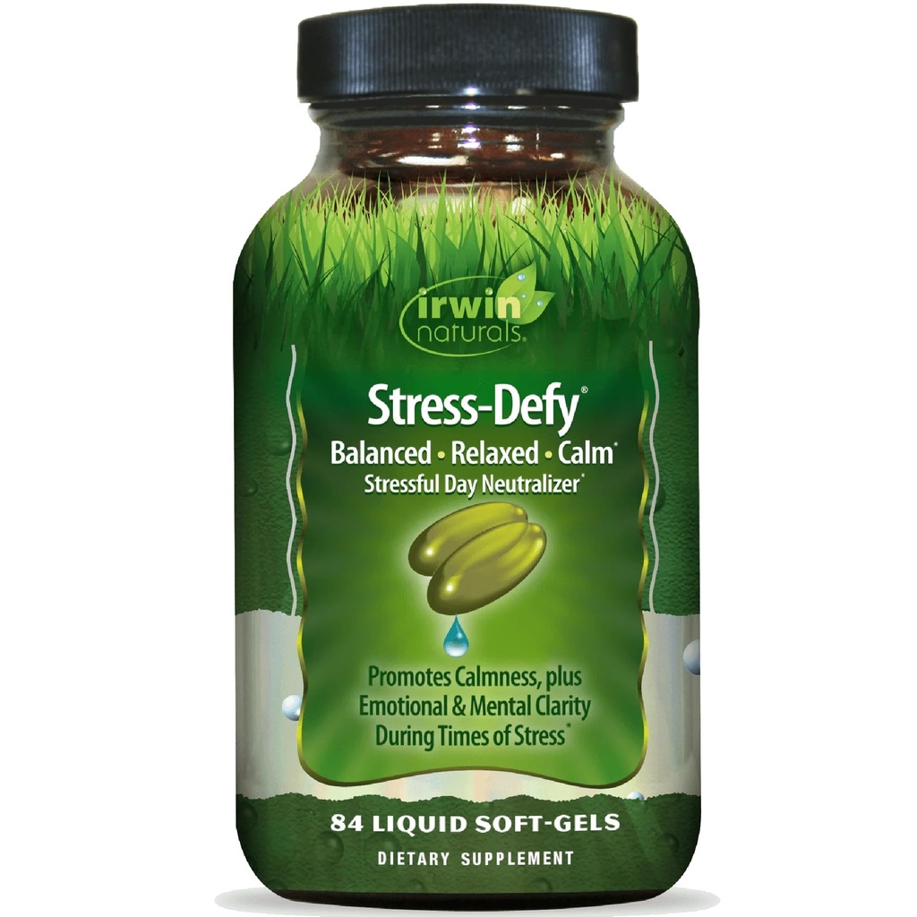 Irwin Naturals Stress- Defy - 84 Liquid Softgels - fremmer Calmness & Afslapning - med Rhodiola & L- Theanine