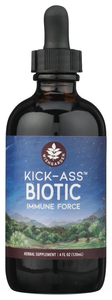 WishGarden Herbs Kick- Ass Biotic Immunhero - Plant- baseret Herbal Biotic Formel med Usnea Lichen, Humle, Echinacea & Goldenseal, Understøtter sund immunforsvar, Luftveje & Lymph System funktion, 4oz