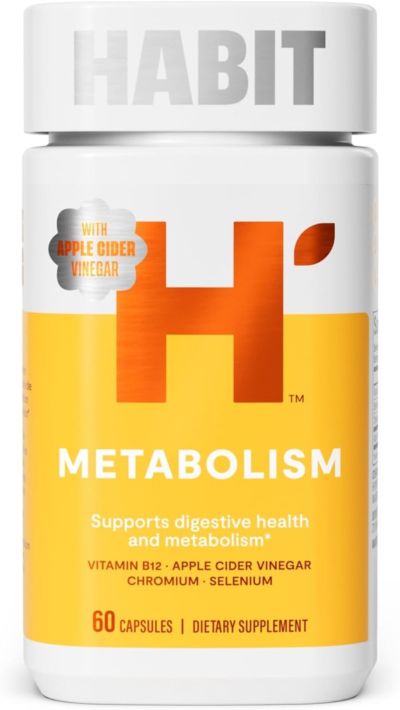 Habit Metabolisme Supplement (60 kapsler) - Understøtter fordøjelsessygdomme & Metabolisme, vitamin B12, Selenium, Chrom, Apple Cider Vinagra, Vegan, Non- GMO (1 pakke)