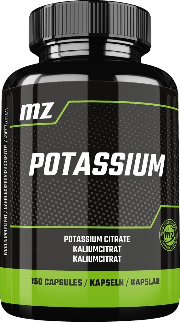 Kalium 365 mg fra Økologisk Form Kalium Citrat - 150 Vegankapsler - 5 Måneders Tilgang - Kost supplement til opretholdelse af normalt blodtryk og muskelfunktion - af MZ