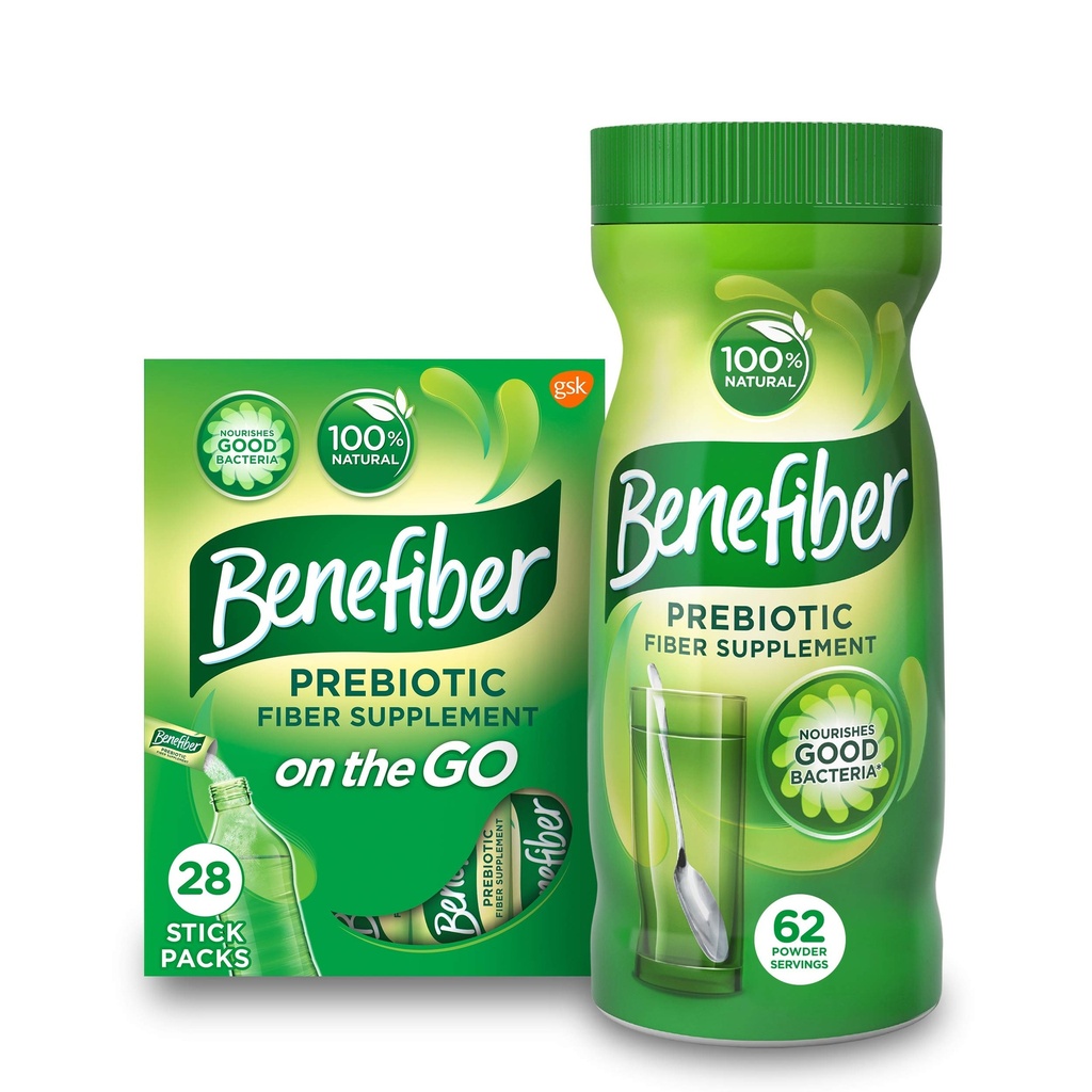 Benefiber Daily Prebiotic Dietary Fiber Supplement Powder Stick Packs, 28 Sticks, 3.92 Ounces Hver og Benefiber Daily Prebiotic Dietary Fiber Supplement Powder, 62 Servere / 8.7 Ounces