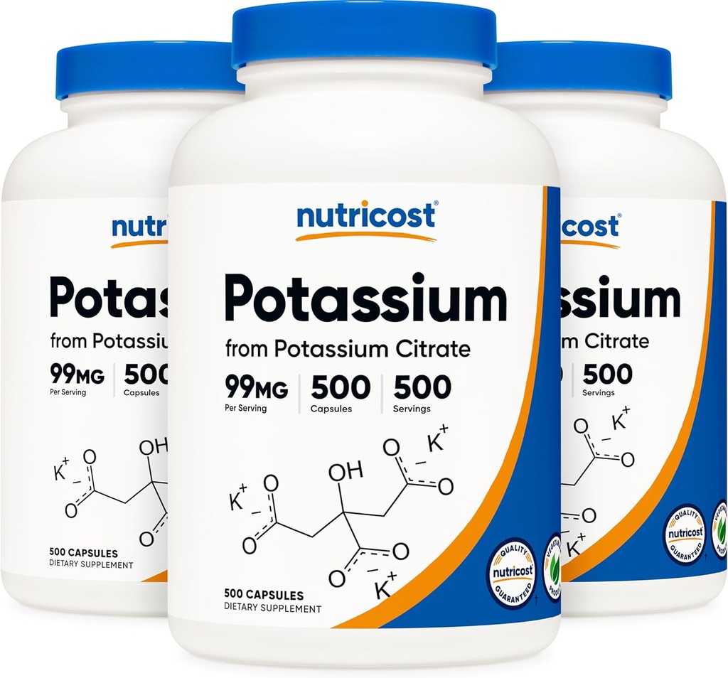 Nutricost Kalium Citrat 99mg, 500 kapsler (3 flasker)