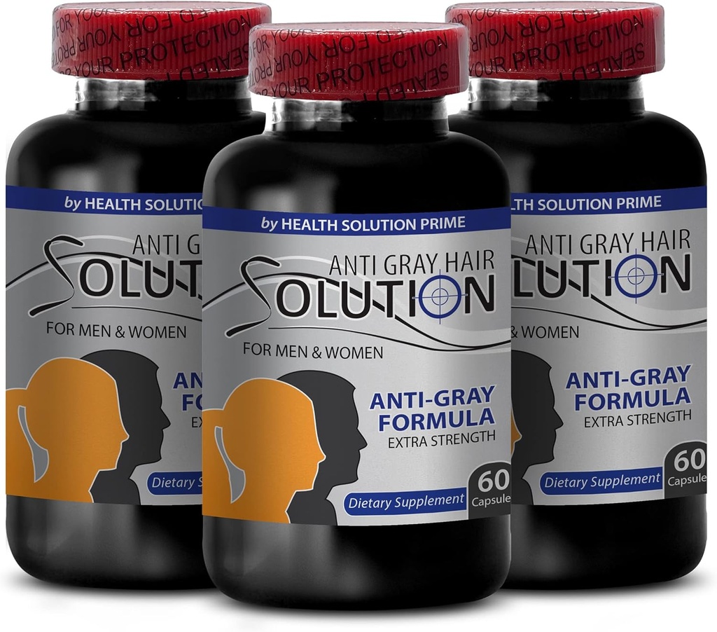 Gray Hair Reversal - Anti Gray Hair Solution - biotin Supplement, Hair Products, Saw Pametto Extract, L-Tyrosine, Nettle Root, Folate Pills, Vitamin b6, Natural Formula, Energy Pills, 3 Bot 180 Caps