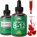Rå methyl B12 flydende dråber. Sublingual Fast Actioning Advanced Vegan B 12 flydende vitamin supplement. Høj biotilgængelighed Methylcobalamin B- 12 Vitaminer for energi, fokus og relief. for mænd + kvinder