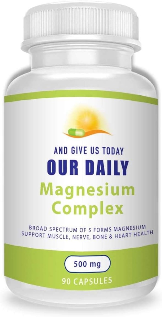 Magnesiumkompleks supplement (500mg / 90 kapsler) - Magnesiumblend med aspartat, oxid, glycinat, gluconat & citrat - høj absorption & ikke-GMO