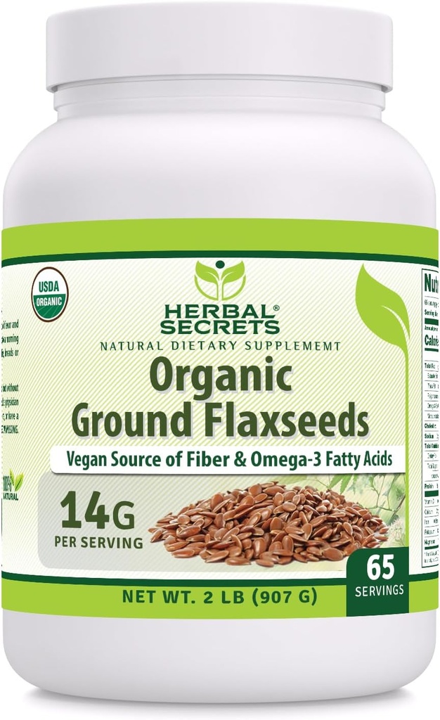 Urtehemmeligheder USDA Organic Ground Flaxseeds 2 Lbs Powder Medical 124; 14 Bedste Per Servering Medical 124; 65 Servere Medical 124; Excellent Vegan Kilde til Fiber & Omega -3 Fedtsyrer Medical 124; Non- GMO (2 Lb Medical 124; 1 Pack)