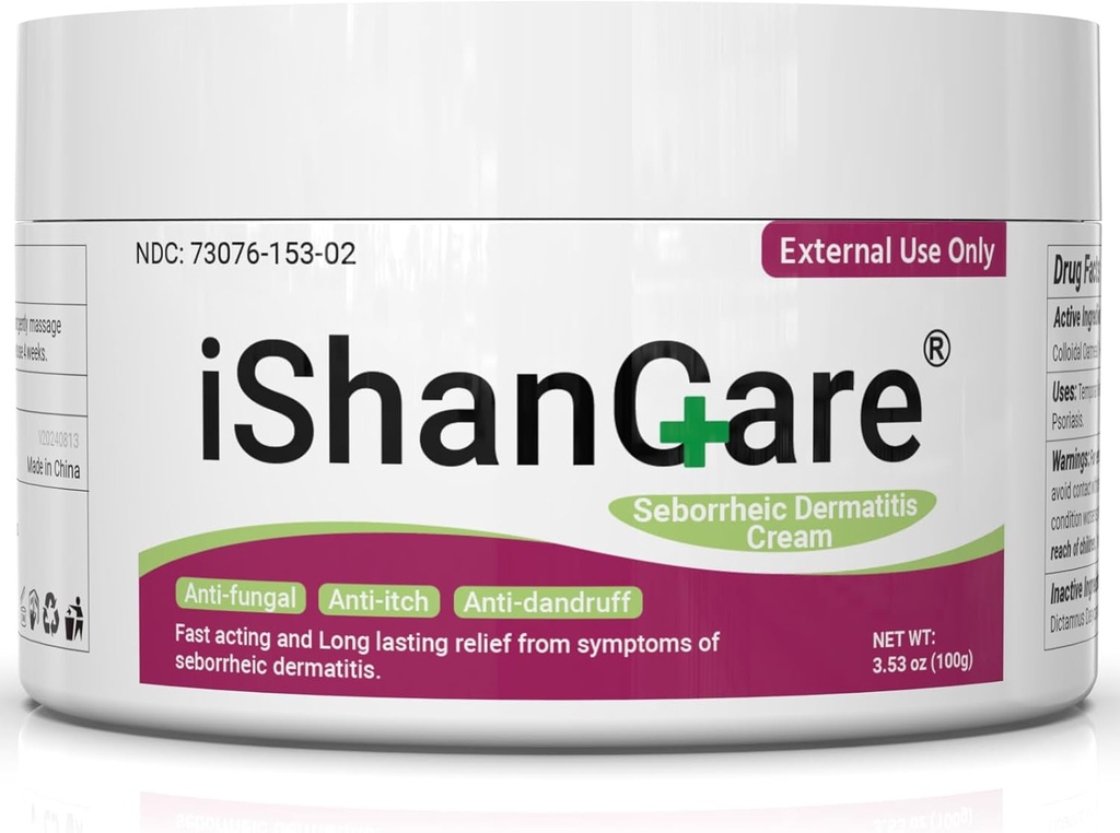 ishancare Seborrheic Dermatitis Cream, Maksimal Strength Treatment for Psoriasis, Folliculitis, Dermatitis, Dandruff, Fast Relief for Kløe, Rødme, Irritation, Skalering, 3.53 Oz