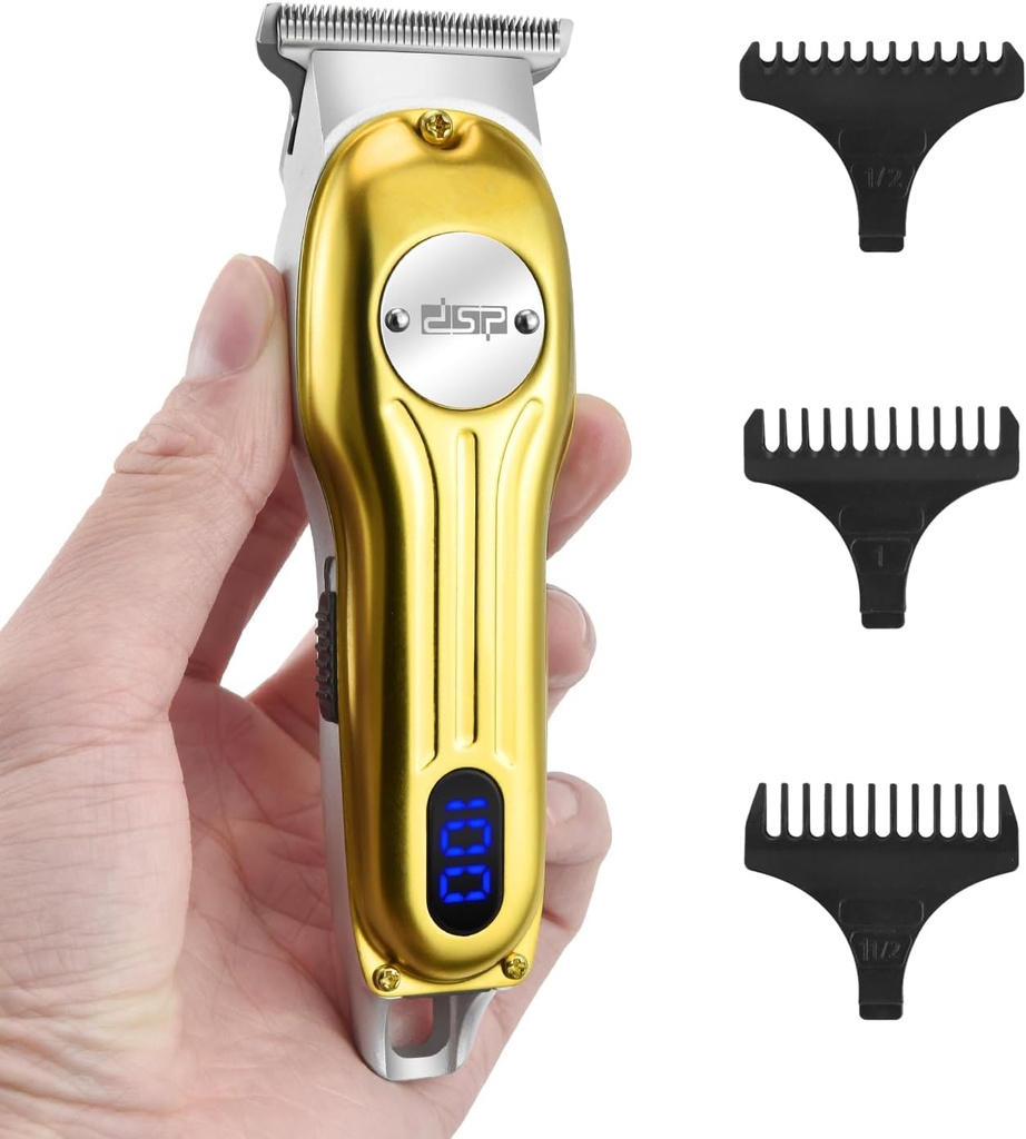 DSP Beard Trimmer til mænd, Cordless Hår Clipper Shavers, Ansigtshårtrimmer til skæg & Mustache Trimming, Professional Haircut Kit til mænd Genopladelig LED Display (Guld)