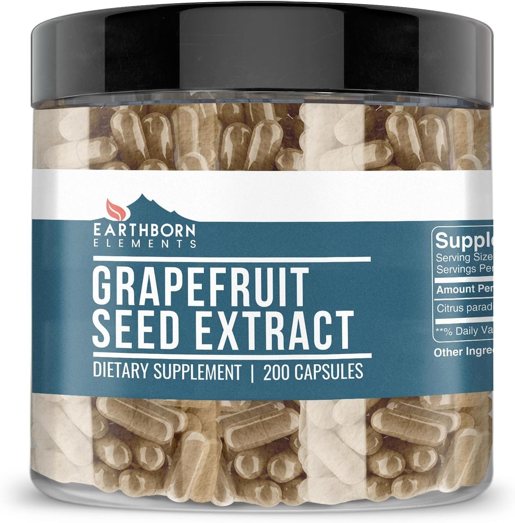 Earthborn Elements Grapefrugt Seed Extract 200 Kapsler, Pure & Ufortyndet, Ingen tilsætningsstoffer
