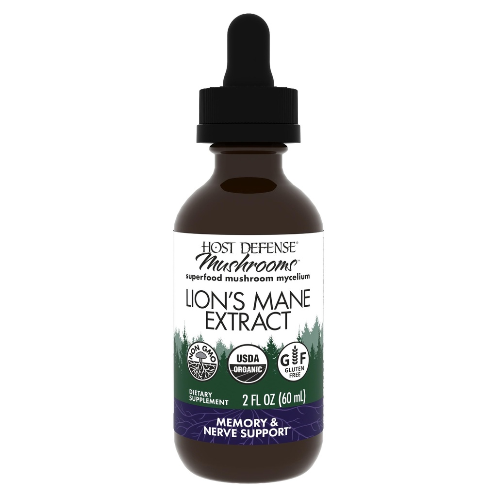 Vært Defense Mushrooms Lions Mane Extract - Lions Mane Liquid Supplement for Brain Health - Mushroom Support for Focus & Memory Function - Immun & Nervesystemet Support - 2 fl oz (60 Servere) *