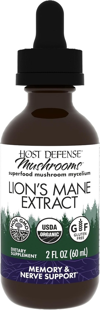 Vært Defense Mushrooms Lions Mane Extract - Lions Mane Liquid Supplement for Brain Health - Mushroom Support for Focus & Memory Function - Immun & Nervesystemet Support - 2 fl oz (60 Servere) *