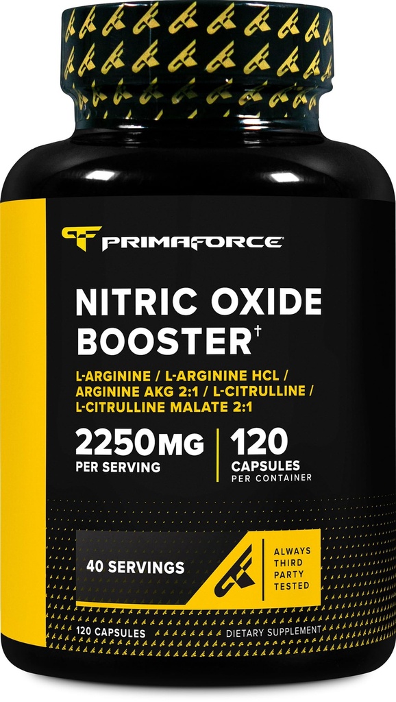 Primaforce nitrogenoxid booster (2,250mg, 120 kapsler) - 40 Serveringer af vores nitrogenoxid boosting Blend for præ-workout og post-workout