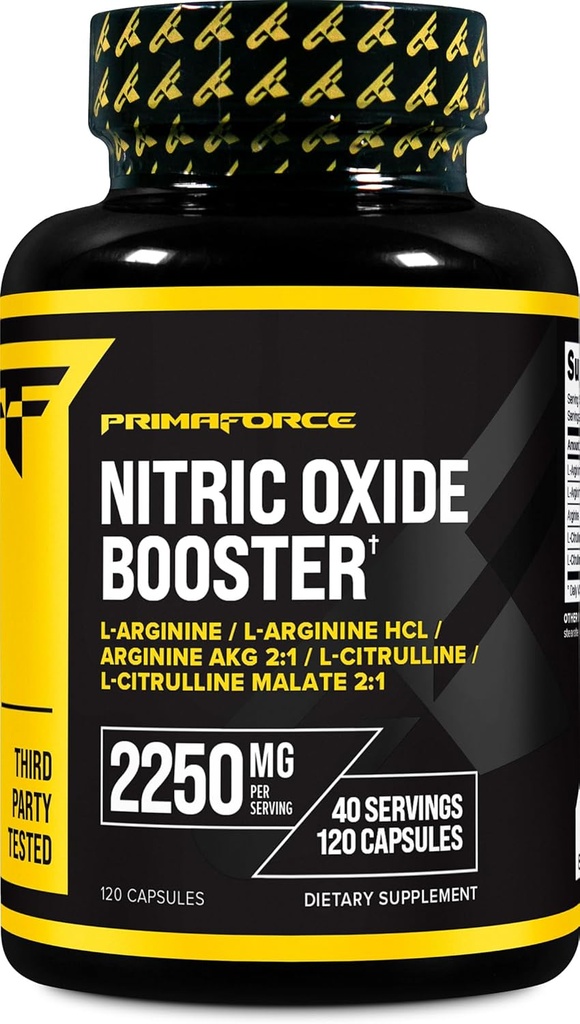 Primaforce nitrogenoxid booster (2,250mg, 120 kapsler) - 40 Serveringer af vores nitrogenoxid boosting Blend for præ-workout og post-workout