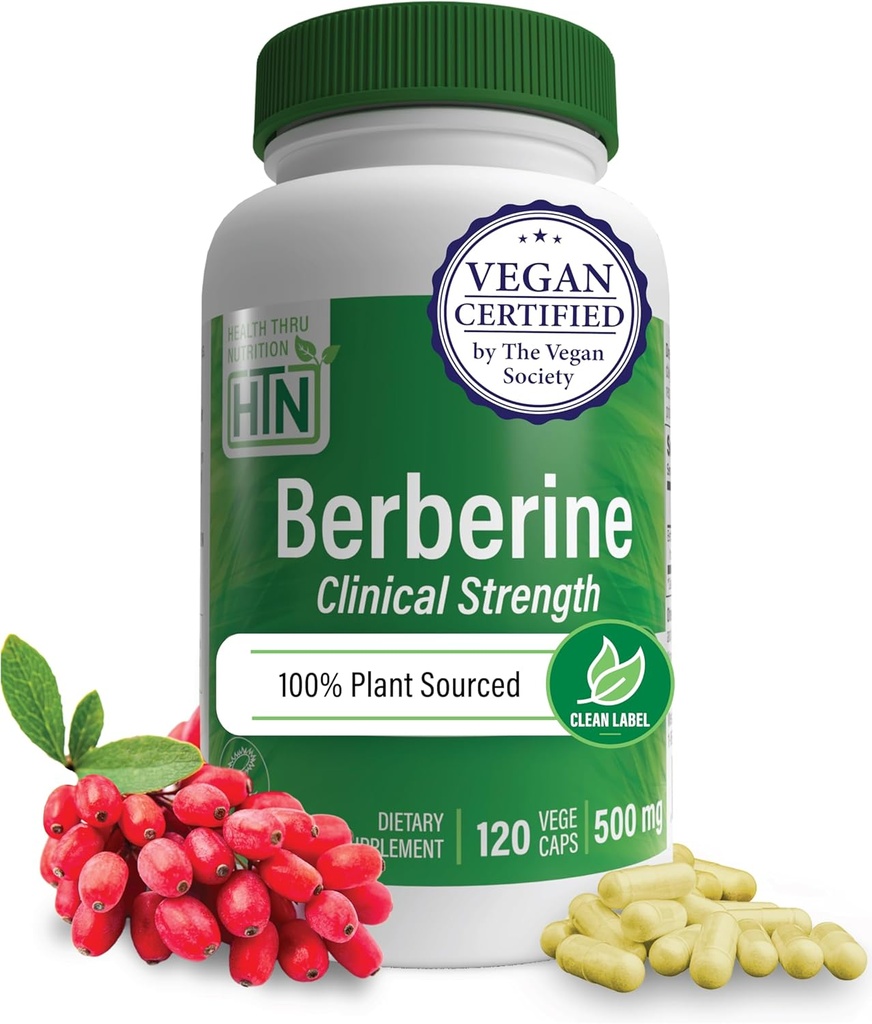 Health Thru Nutrition Berberine HCl 500mg 120 Servering ekskl. 124; Clinical Strength Supplement 124; Certified Vegan