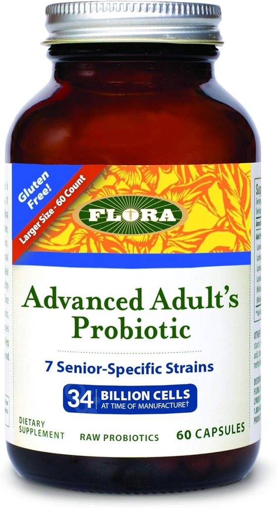 Flora - Advanced Voksen 's Blend Probiotic, Seven Senior- Specifikt Strops, Gluten Free, Raw Probiotic med 34 Millioner celler, 60 Kapsler