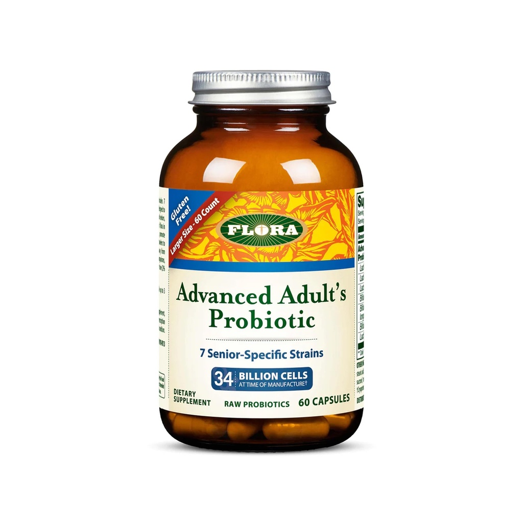 Flora - Advanced Voksen 's Blend Probiotic, Seven Senior- Specifikt Strops, Gluten Free, Raw Probiotic med 34 Millioner celler, 60 Kapsler