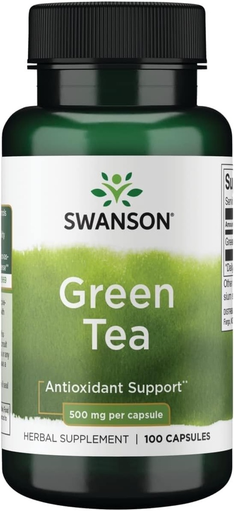 Swanson Green Tea Extract Supplement - Antioxidant Rich - 500 MG Green Tea Leaf Powder - 100 kapsler