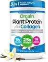 Orgain Protein Powder + Collagen, Vanilla Bean - 25g Protein, 10g Collagen Peptider, Type I & III, 1B CFU Probiotika, Understøtter hår, hud, nail, Joint & Gut Health, Gluten Free - 1.6lb