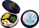 Serfeymi Small Pill Box - 3 kompartmenter Portable Pill Box til purse pocket, Compact Mini Travel Pill Case - Egnet til medicin, Vitamin, Fish Oil, Kosttilskud - mørkeblå (Marble)