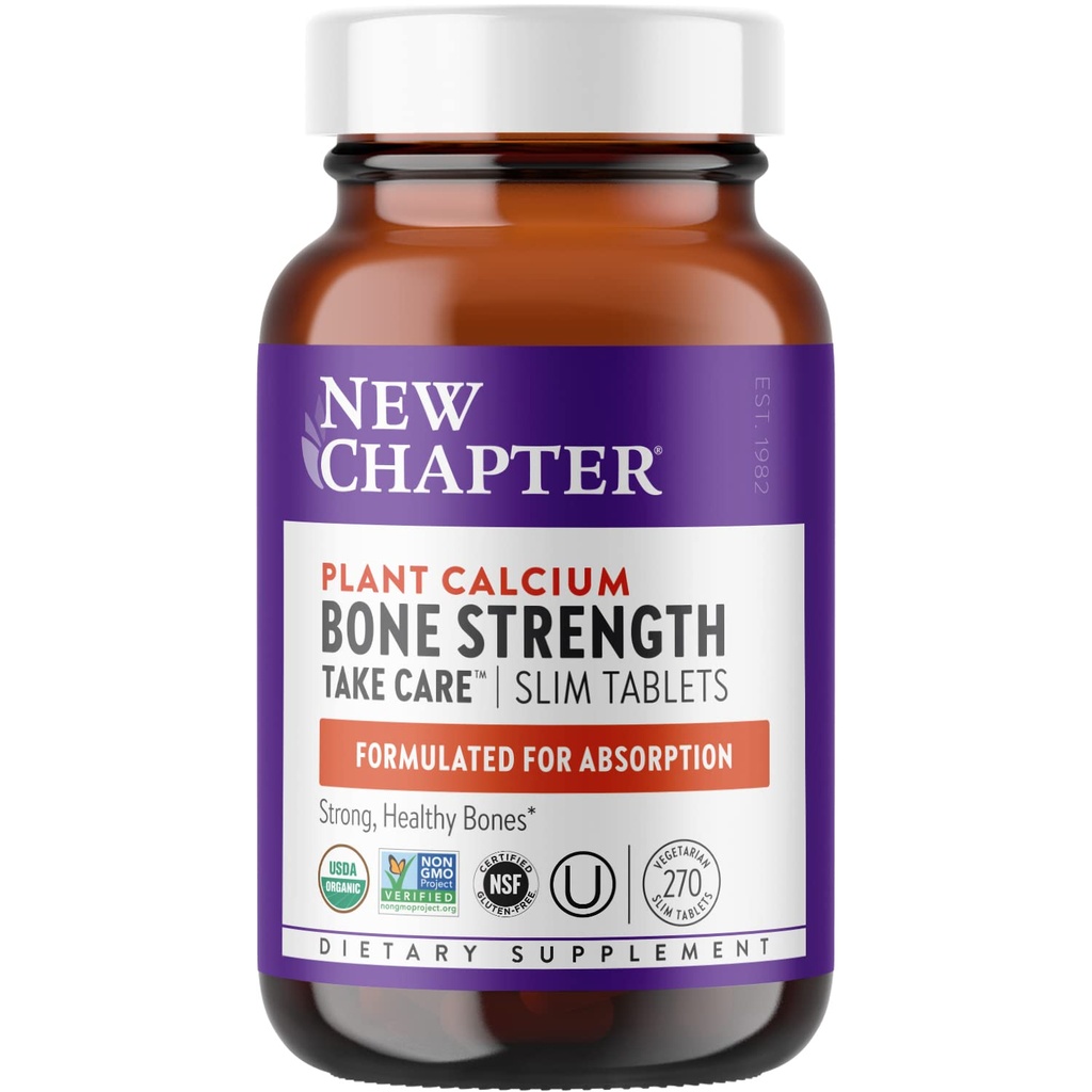 Nyt kapitel Calcium supplement - Knoglestyrke Organisk Calcium med Magnesium, D3-vitamin + K2, 70 + spor mineraler for ben sundhed, Gluten Free, Let at synke Slim tabletter - 270 Tæl