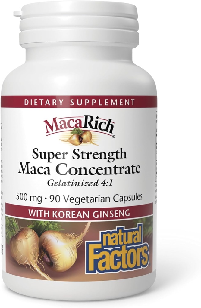 MacaRich by Natural Factors, Super Strength Power Maca, Superfruit Antioxidant Supplement with Ginseng, 90 capsules (90 servings)