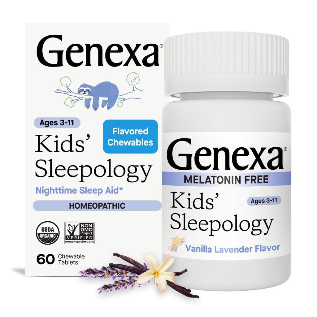 Genexa Sleepology for Children - 60 tabletter - 124; Certificeret Organisk & Non- GMO, Melatonin- fri, Læge Formuleret, Homøopatisk - 124; Søvnhjælp til børn