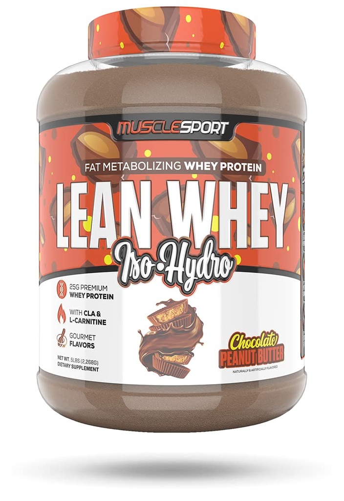 Musclesport Lean Whey Revolution™ Protein Powder - Whey Protein Isolate - Low Calorie, Low Carb, Low Fat, Incredible Flavors - 25g Protein per Scoop - 5lb Chocolate Peanut Butter