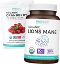 Cranberry Powder & Lions Mane (1 - Måned Supply) Mindful Cranberry Bundle of Organic Cranberry Concentrate Powder 50: 1 Extract (100 Scoops) & Organic Lions Mane Mushroom 10: 1 Extract (60 Caps)