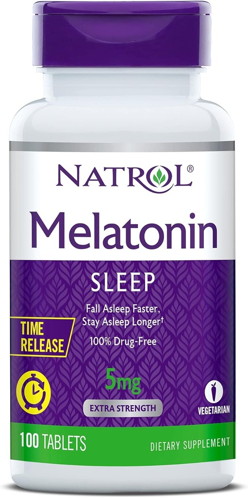 Natrol Time- Release Melatonin 5 mg, Kosttilskud til afslappende søvn *, 100 tabletter (pakke med 2), 200 dages forsyning