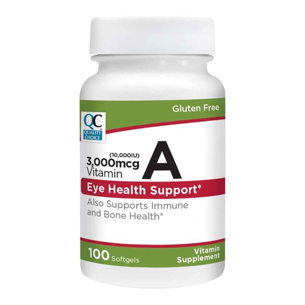 Kvalitetsvalg A 3000 mcg (10. 000 IE) Softgels. Understøtter immunsystemet, Vision og Knoglefunktionen. Høj potens Palmitat Formel 100 bløddele