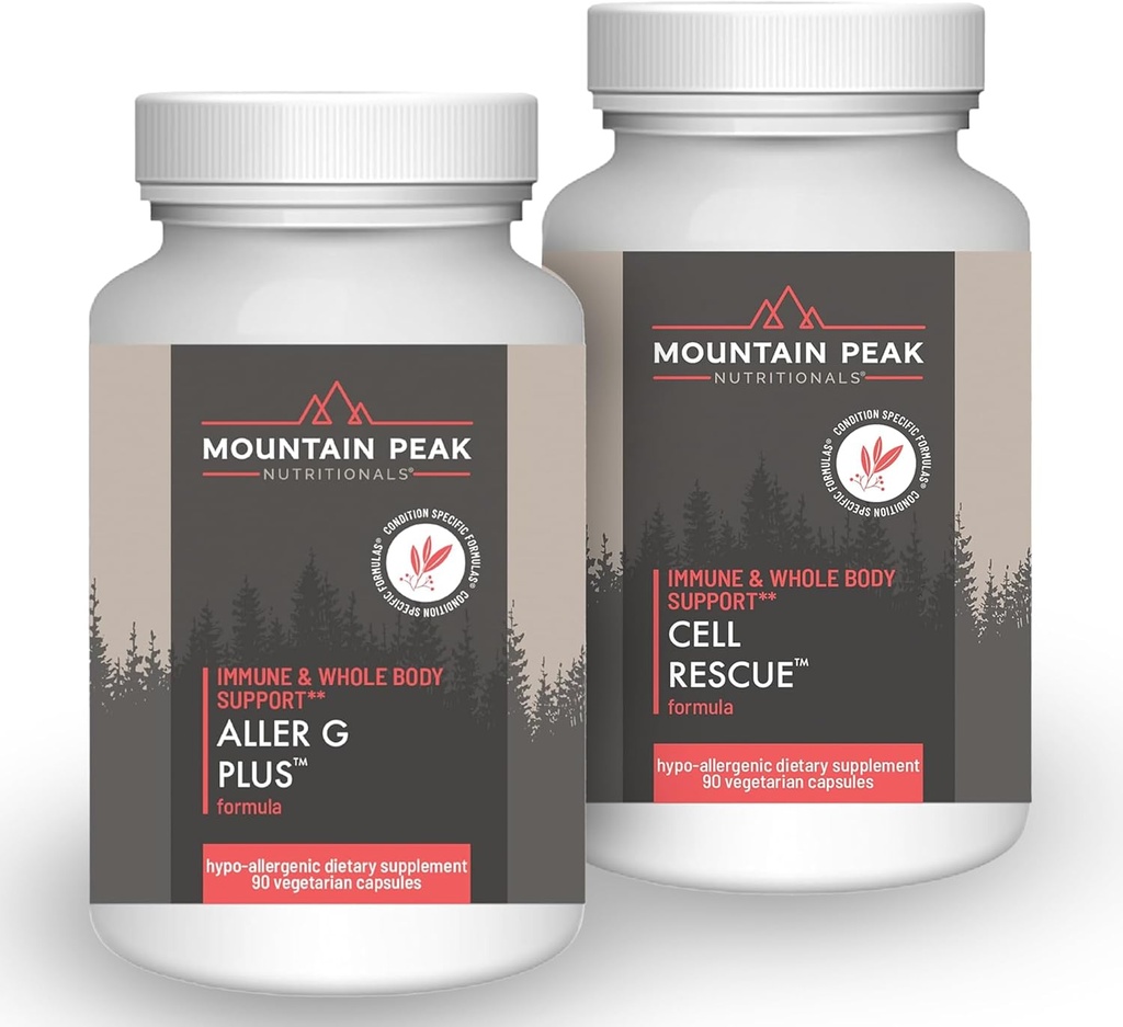 Mountain Peak Nutritionals immunsupport Combo Pack - Aller G Plus til sæsonbetinget respiratorisk sundhed & Cell Rescue med gurkemeje & bromelain - Hypoallergene Kosttilskud til hele kroppen Wellness
