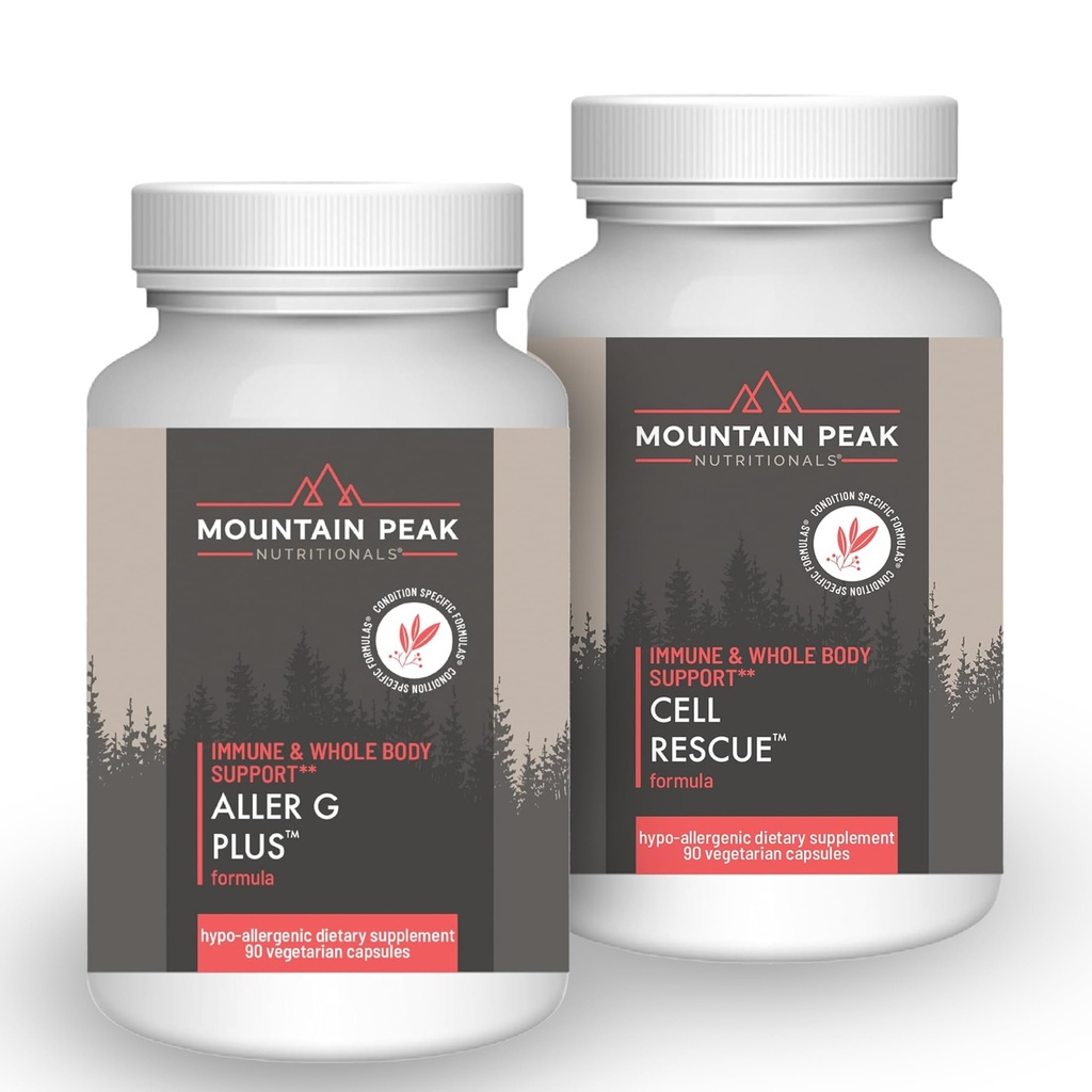 Mountain Peak Nutritionals immunsupport Combo Pack - Aller G Plus til sæsonbetinget respiratorisk sundhed & Cell Rescue med gurkemeje & bromelain - Hypoallergene Kosttilskud til hele kroppen Wellness