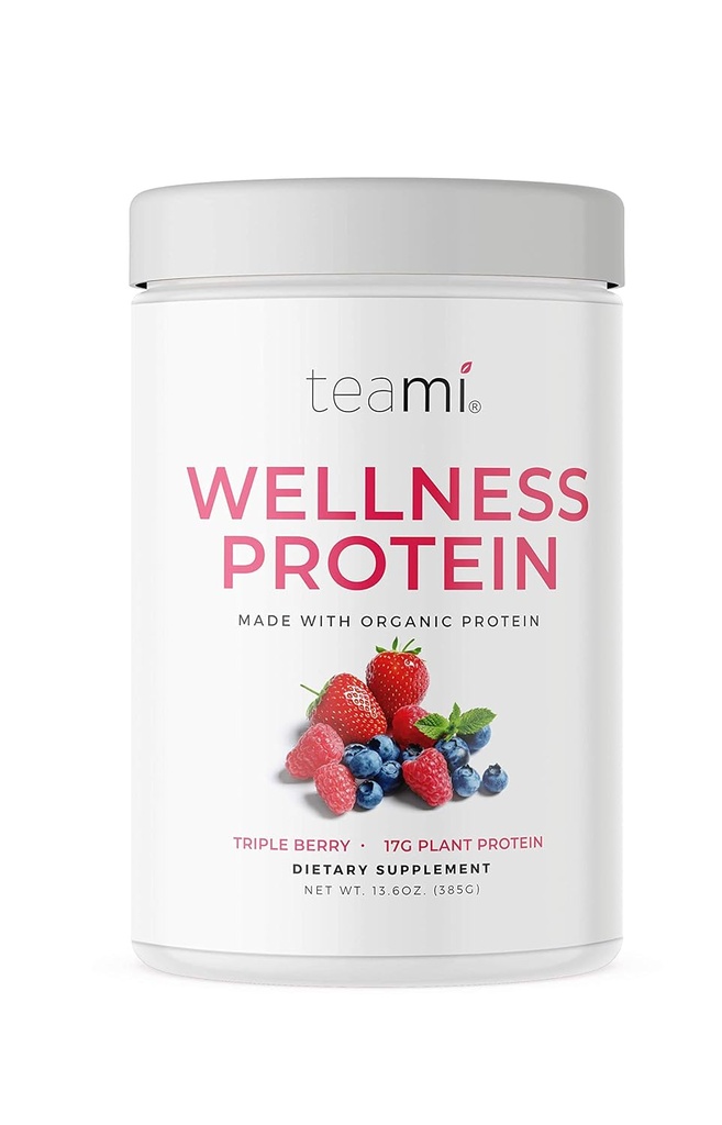 Teami Vegan Protein Powder med økologiske ingredienser - Glat plante baseret Pea Protein Powder med lave netto Carbs, Non- GMO, Dairy Free, Soy Free, No Sugar Added - Triple Berry (14 Servere, 13.6 Ounce)