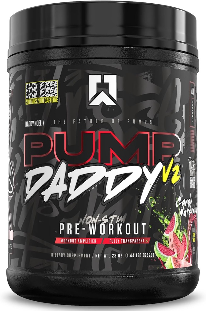 RYSE Pump Daddy V2 Pre Workout Powder - Noel Deyzel Signature - Candy Watermelon - Non- Stim tillæg med Citrullin, Creatin og Beta-alanin til Pumper, Udholdenhed og Styrke - 40 Serveringer