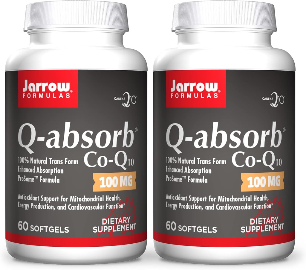 Jarrow Formulas Q- Absorb Co- Q10 100 mg - 60 Softgels, Pack of 2 - High Absorption Co- Q10 - Antioxidant Support til Mitokondriel energiproduktion & Kardiovaskulær sundhed - Op til 120 Total Servering