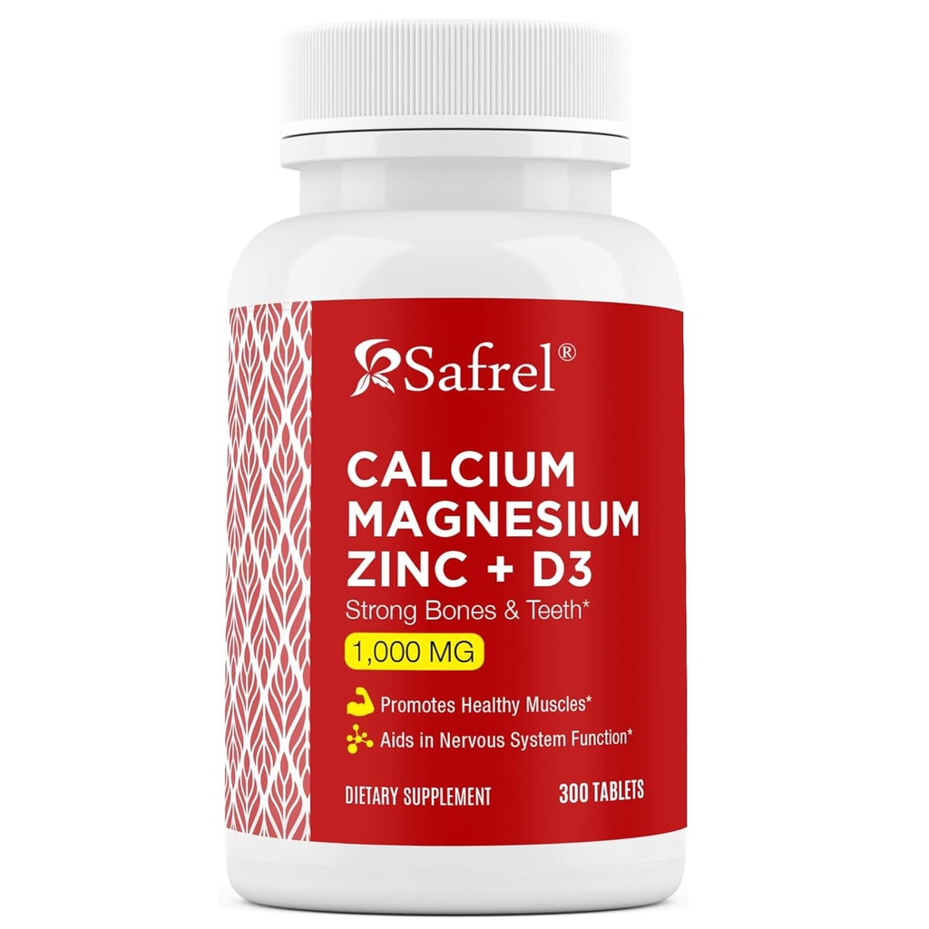 Safrel Calcium Magnesium Zink med D3- vitamin, 300 tabletter - Calcium 1000 mg, Magnesium 400 mg, Zink 20 mg & D3 600 IE per servering