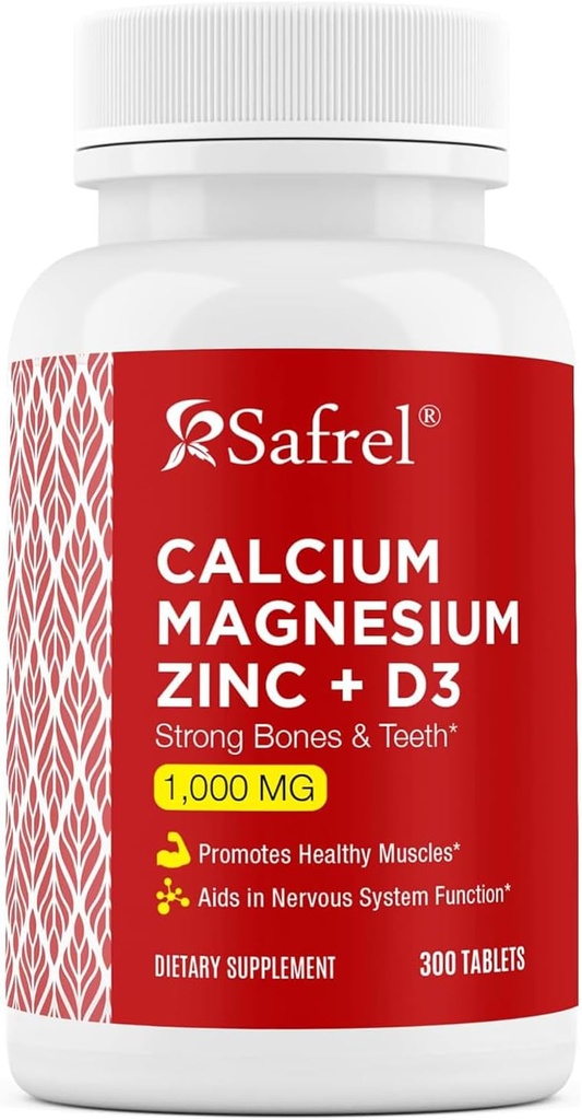 Safrel Calcium Magnesium Zink med D3- vitamin, 300 tabletter - Calcium 1000 mg, Magnesium 400 mg, Zink 20 mg & D3 600 IE per servering