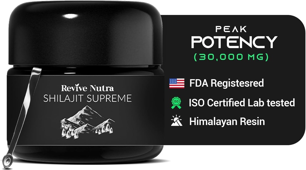 Shilajit for mænd og kvinder - High Potency Himalayan Shilajit Resin, 90 Days Sundried i en vaccine, 85 + Trace Minerals & Fulvic Acid, Lab Testet - Proven for Energy Boost 124; immunforsvar, 30g
