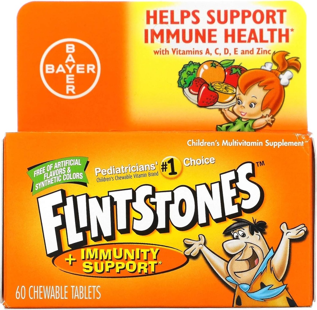 Flintstones Chewable Kids Vitaminer med Immunitet Support *, Multivitamin til børn og tandlæger med C-vitamin & mere, 60ct