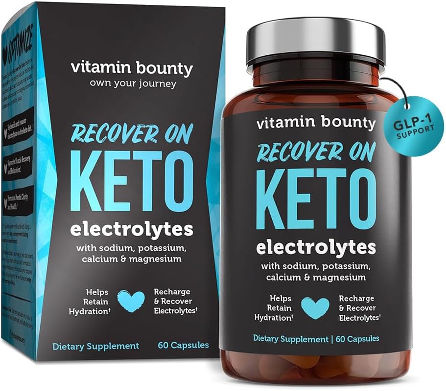 Vitamin Bounty Recover On Keto Electrolytes - Keto Kosttilskud, Elektrolytes Pills, Electrolyte Supplement, Keto Vitaminer, Sukker fri hydrering, Boost Energy, GLP 1 Support - 60 Kapsler