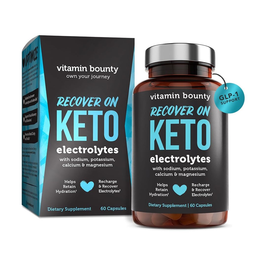 Vitamin Bounty Recover On Keto Electrolytes - Keto Kosttilskud, Elektrolytes Pills, Electrolyte Supplement, Keto Vitaminer, Sukker fri hydrering, Boost Energy, GLP 1 Support - 60 Kapsler